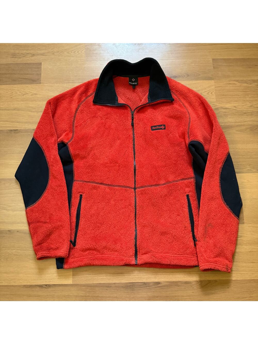 Men's Vintage RedFox Red Black Polartec Fleece Zip Up Lightweight Jacket Sz XL